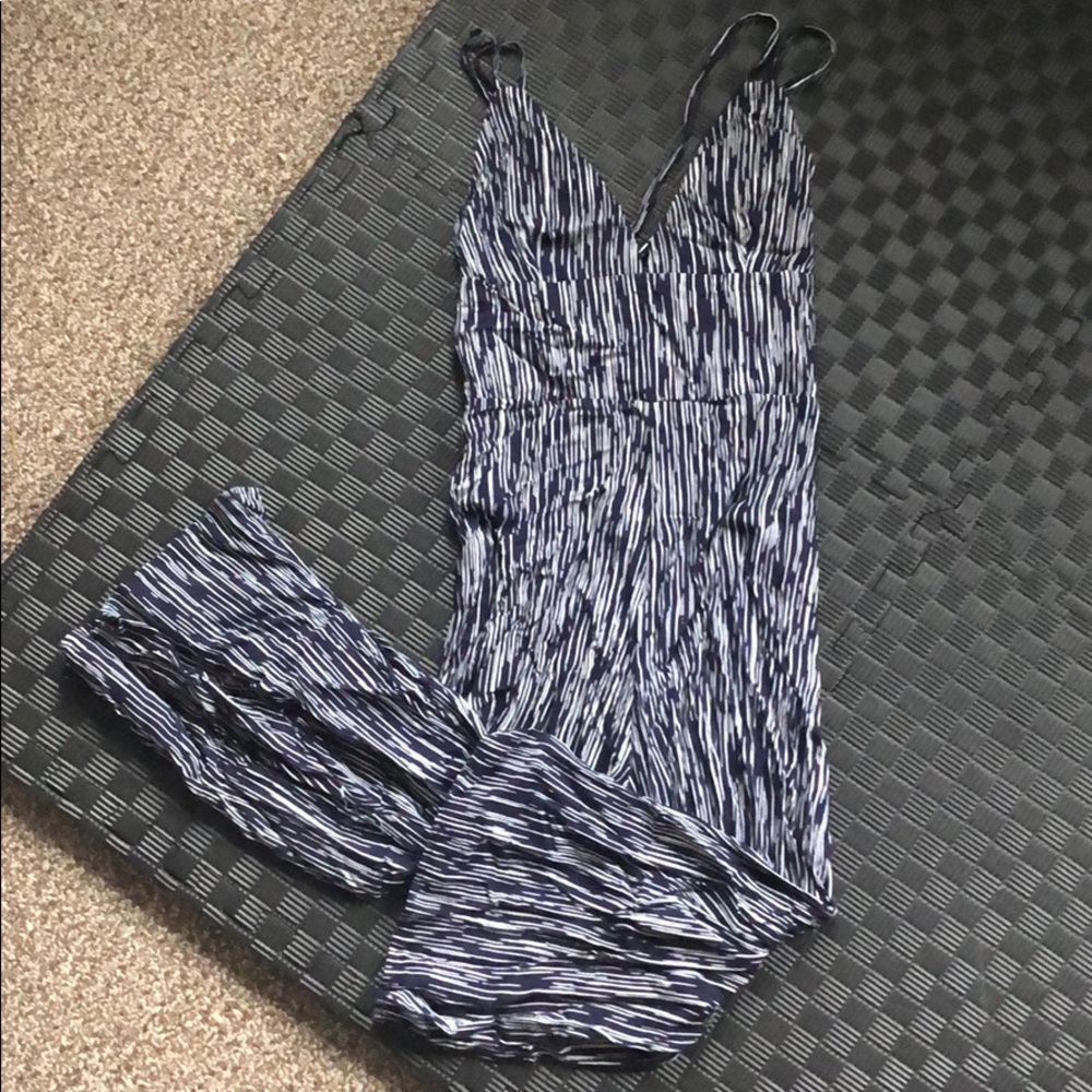 Navy and white culotte jumpsuit